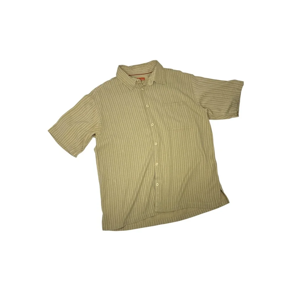 Sette Ponti Silk Shirt Mens XXL Tan Excellent Short Sleeve Striped Button Up